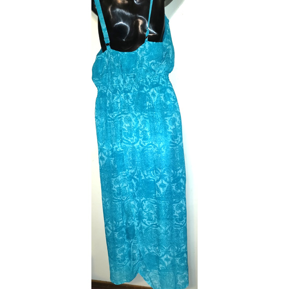 Faded Glory Teal Maxi Dress Sz 1X 16 Y2K Turquoise Ruffle Romantic Flowy Beach - Picture 3 of 10